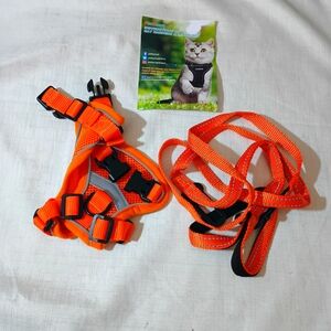 Reflective Orange Cat Harness and Leash Set